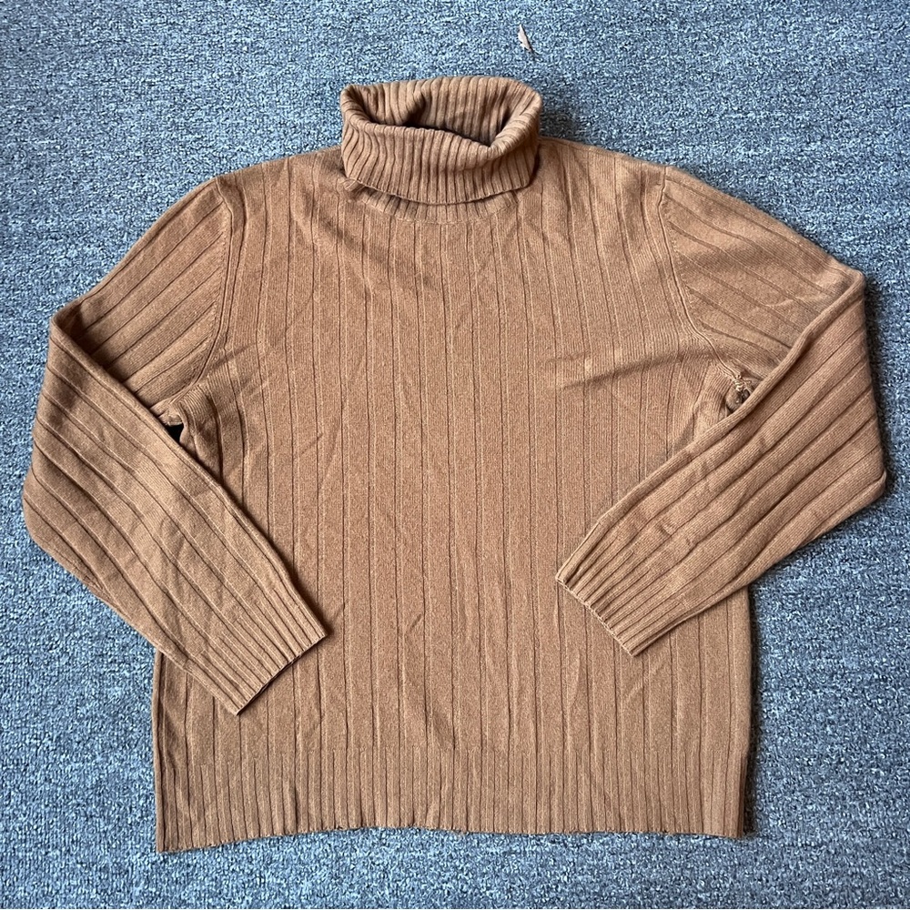 country shop 100% cashmere tan camel turtleneck size large striped small